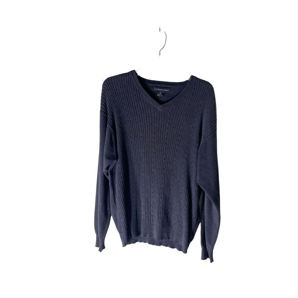 Northern Isles Navy Lightweight Cable Knit V Neck Sweater Men’s Medium